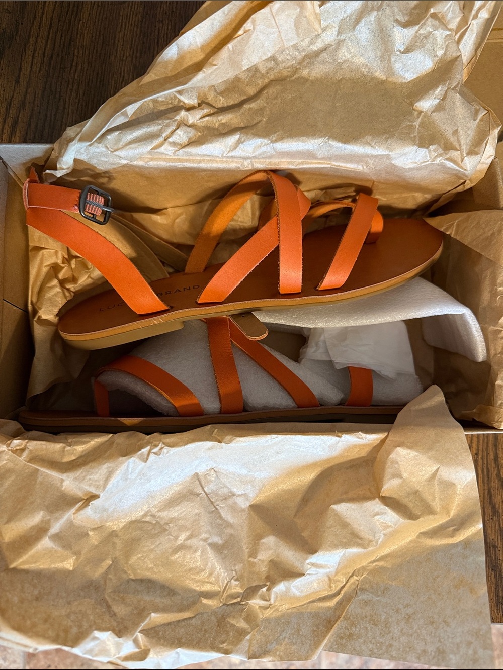 Lucky Brand Bright Orange Multi-Strap Flat Sandals